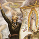 Miguel Hidalgo y Costilla enarbolando el estandarte de la Virgen de Guadalupe.