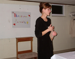 Thea Julien talks to parents of her Challenge team