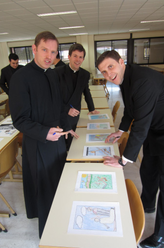Some of the brothers voting for their favorite artwork