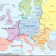 Mapa da Europa que mostra os pa&iacute;ses que abrange o territ&oacute;rio da Europa ocidental e central (zonas em roxo e azul).