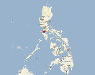 Mapa de las Islas Filipinas con la ubicación aproximada de la Isla de Tingloy.