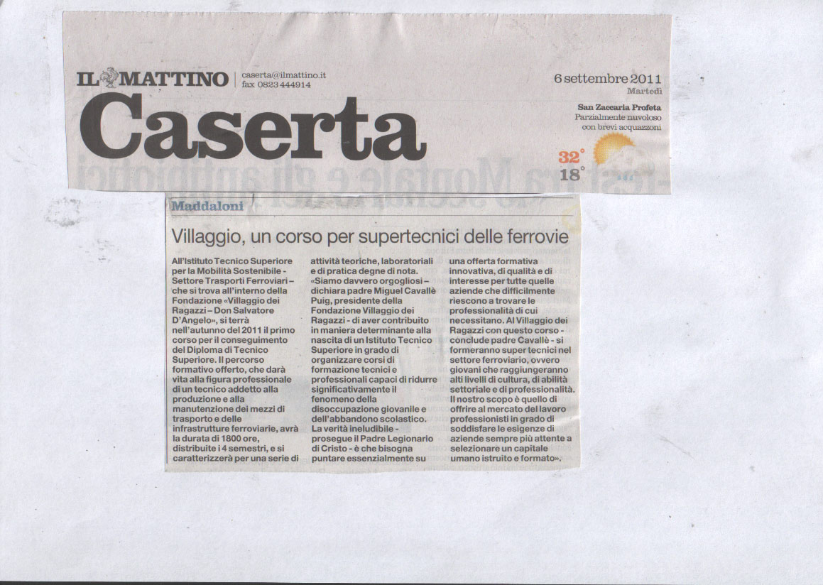 Articolo su ITS Villaggio dei ragazzi su Il Mattino di Caserta