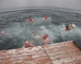 The dads take a brisk dip in 31 degree water