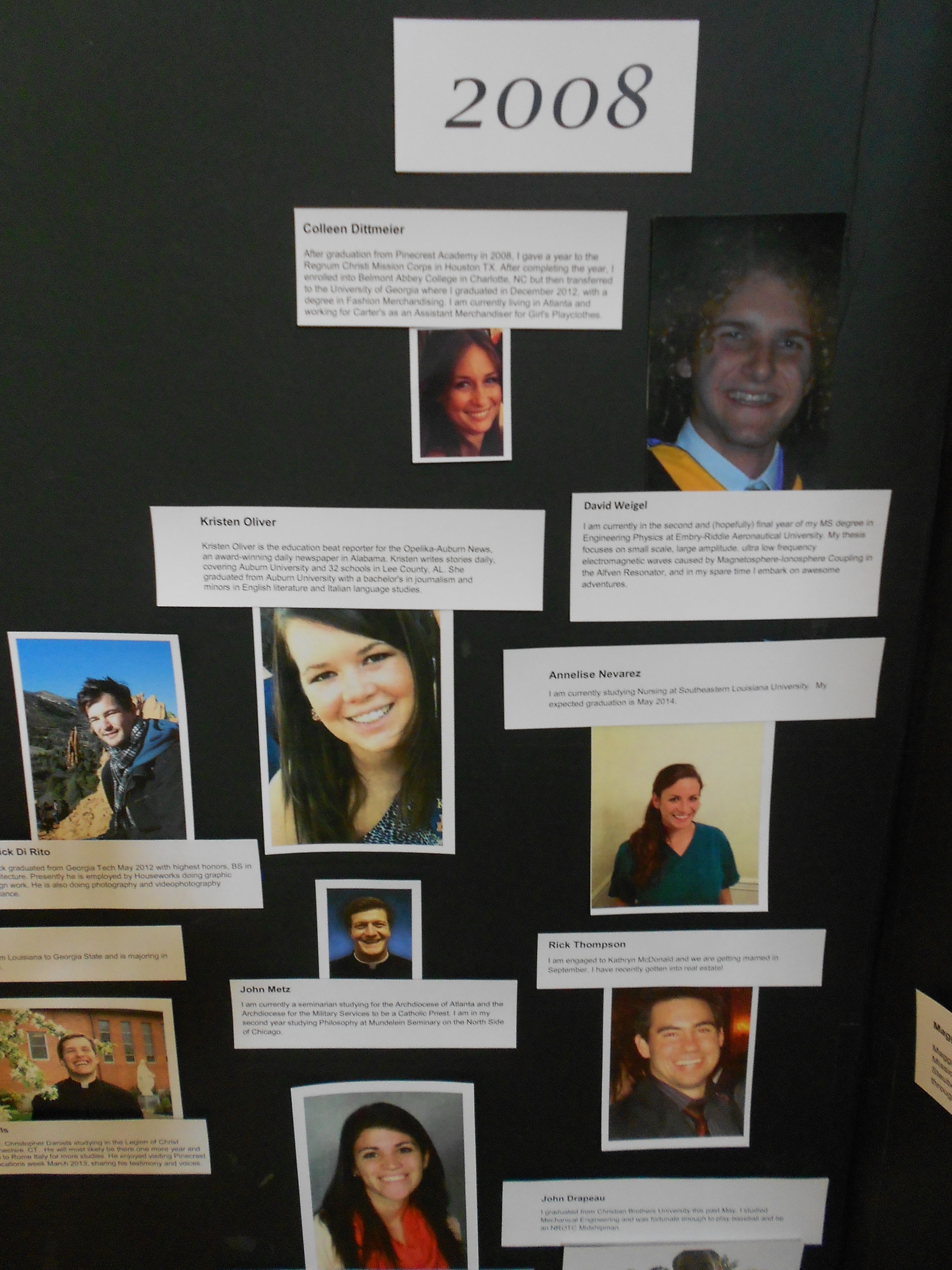 Display board of leaders at Pinecrest anniversary museum.