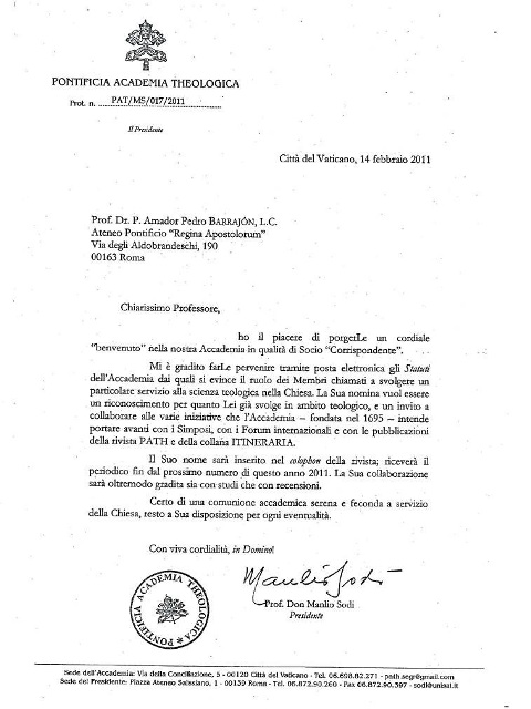 letter pontifical academy