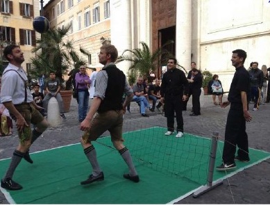 Seminarians playing foot tennis in Rome