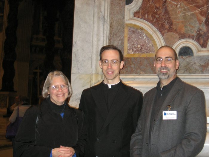 Fr. Shane with his parents, Alan and Cheryl Johnson, at St. Peter´s Basilica.